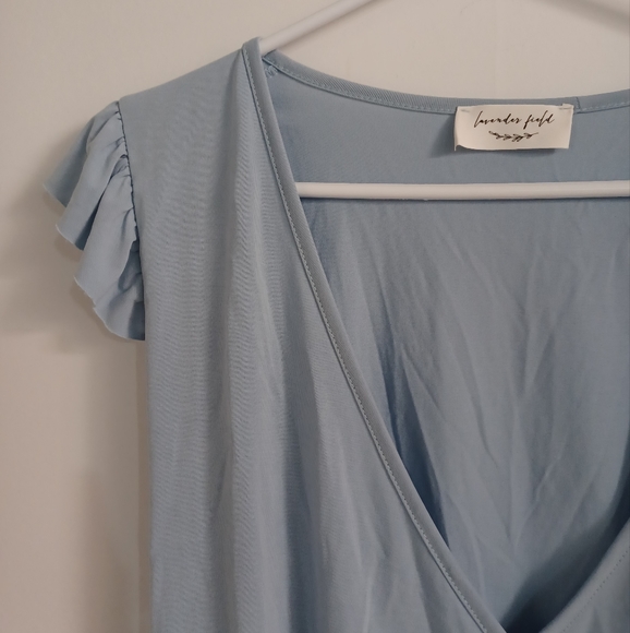 Lavender Field Wrap Tie Ruffle Sleeve Blouse Top - Picture 3 of 6